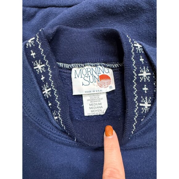 Vintage 90s Morning Sun Cottagecore Sweatshirt Bunnies Birds Print Mock Neck Med - Picture 5 of 5